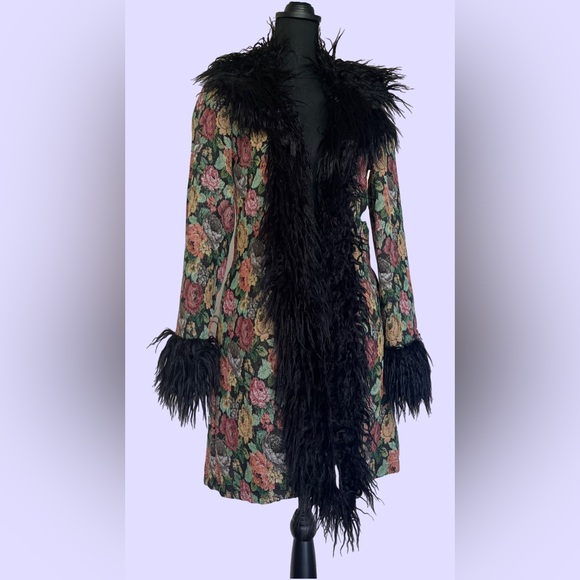 CURRENT MOOD Floral Vintage Style Fur Duster Long Coat - Picture 1 of 5